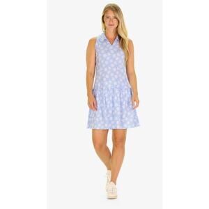 $197 Duffield Lane Mina Active Dress Large Umbrella Sky Blue White Polyester